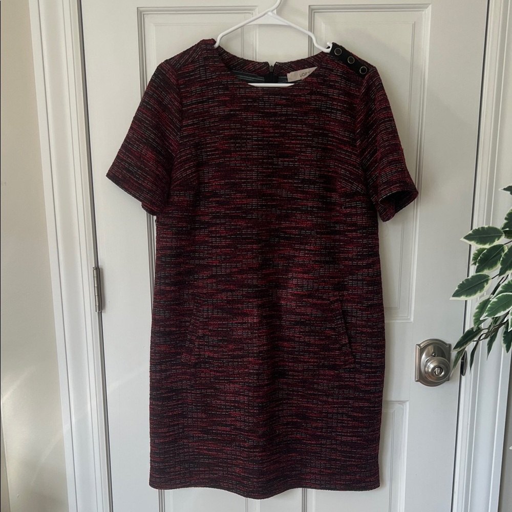 LOFT Black and Red Textured Mini Dress